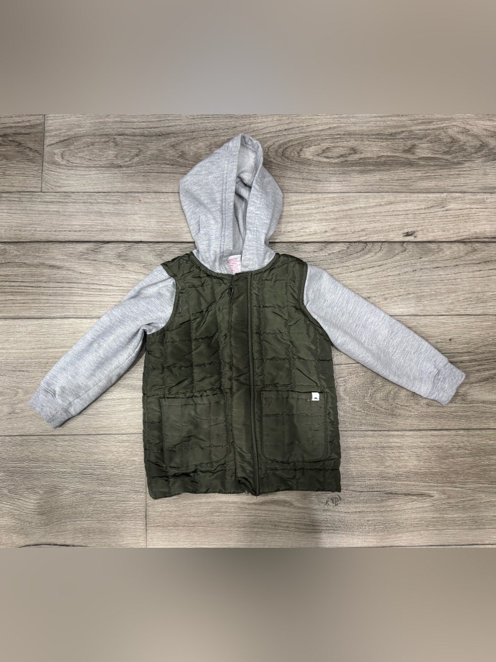 Tommy Bahama Olive Green Quilted Jacket with Heather Gray Hood Size 4T